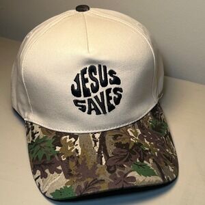 esus Saves Embroidered Hat White Camo Brim Adjustable